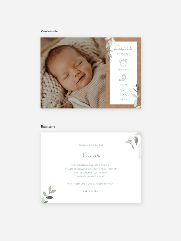 Geburtskarte Greenery Baby