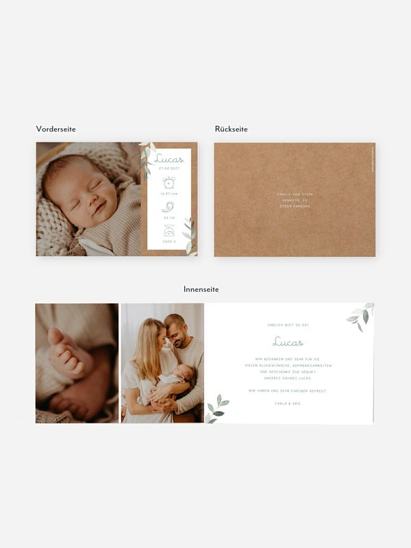 Geburtskarte Greenery Baby