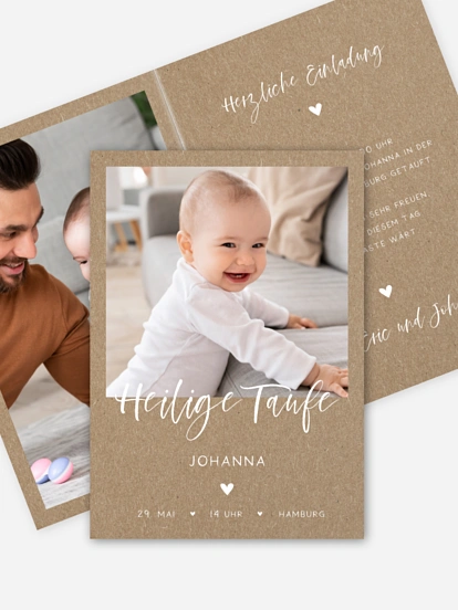 Taufeinladung Herzensglück Kraftpapier