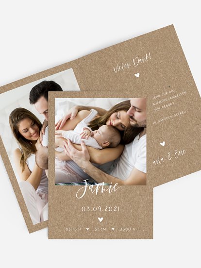 Geburtskarte Herzensglück Kraftpapier