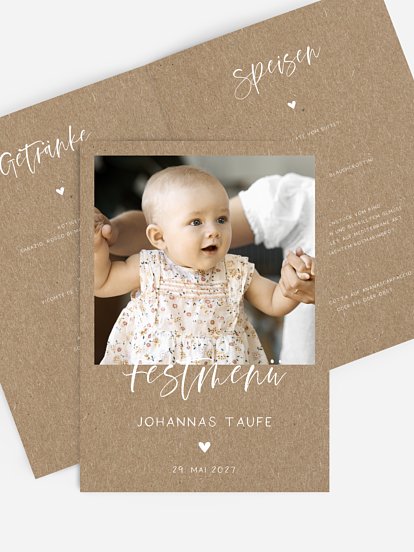 Menükarte Taufe Herzensglück Kraftpapier