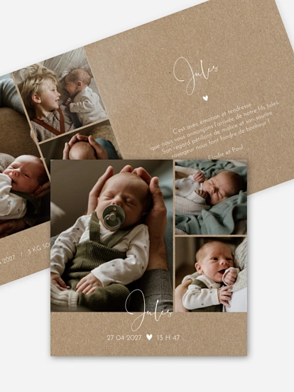 Faire-part naissance Crafty - papier kraft