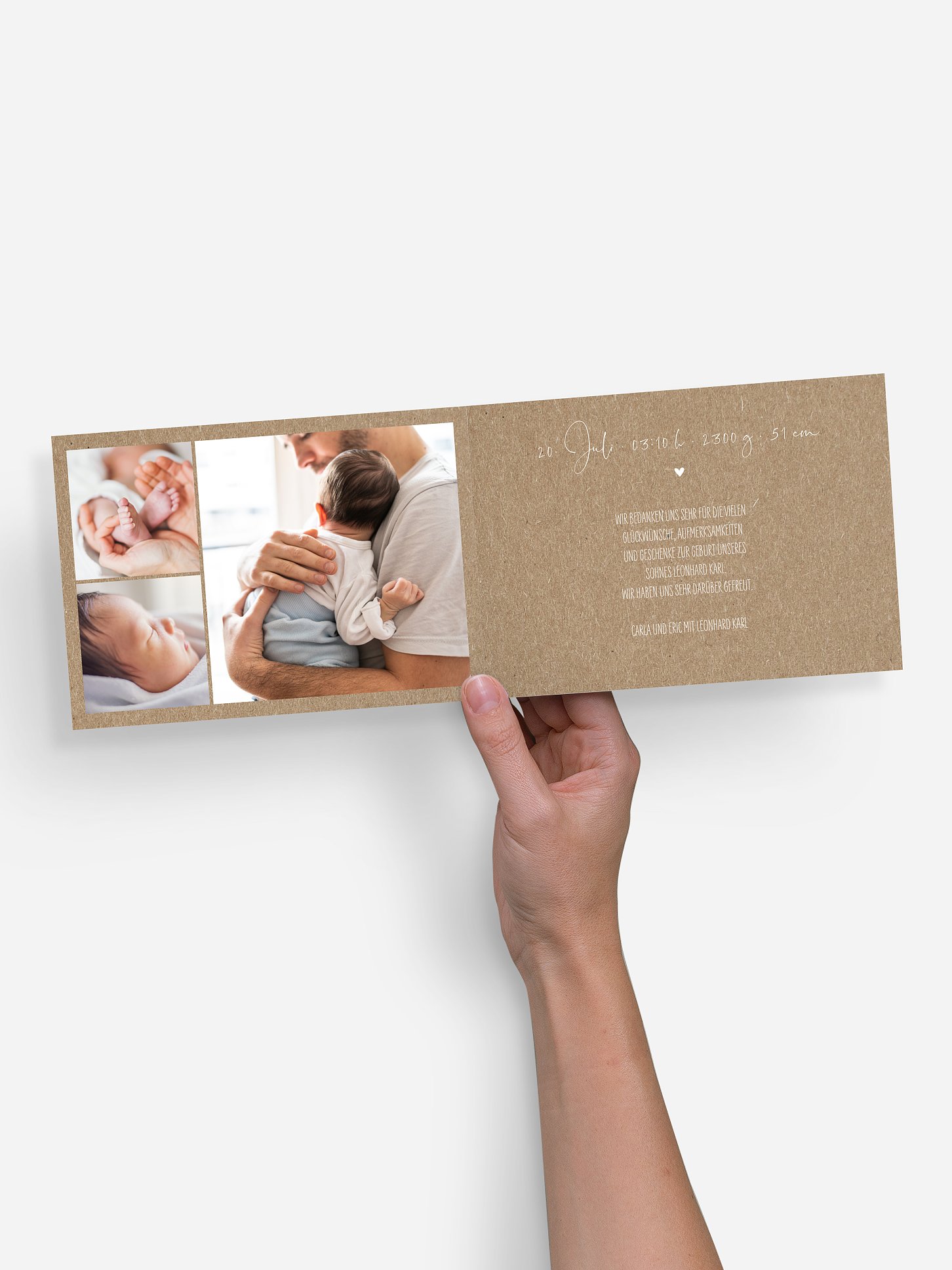 Geburtskarte Glücksfotos Kraftpapier