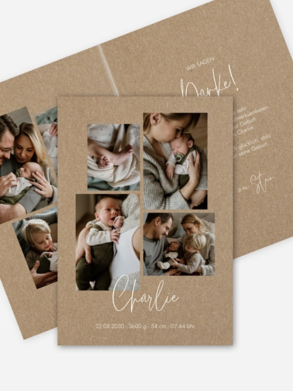 Geburtskarte Baby Picture Kraftpapier