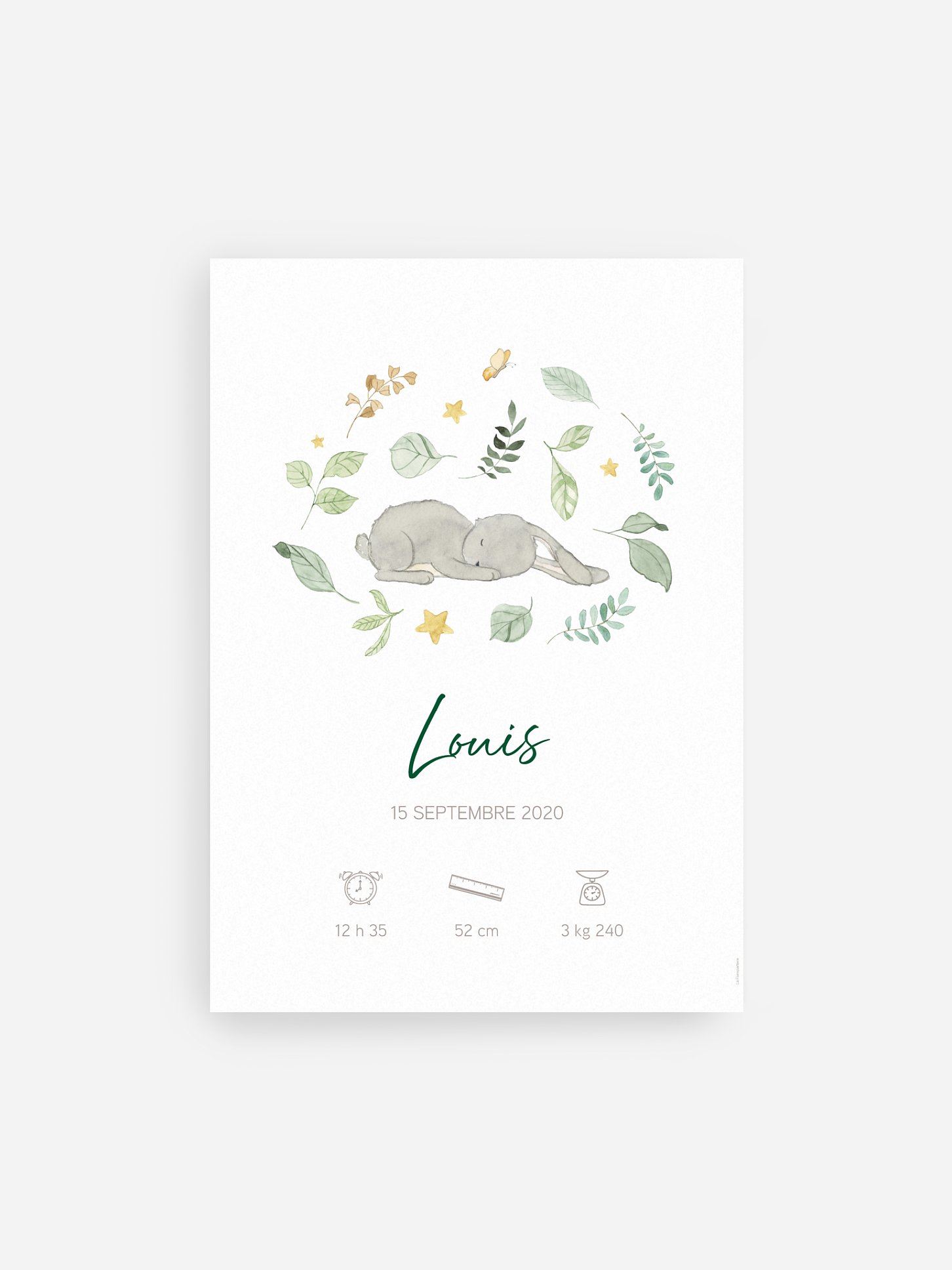 Affiche naissance Lapin endormi