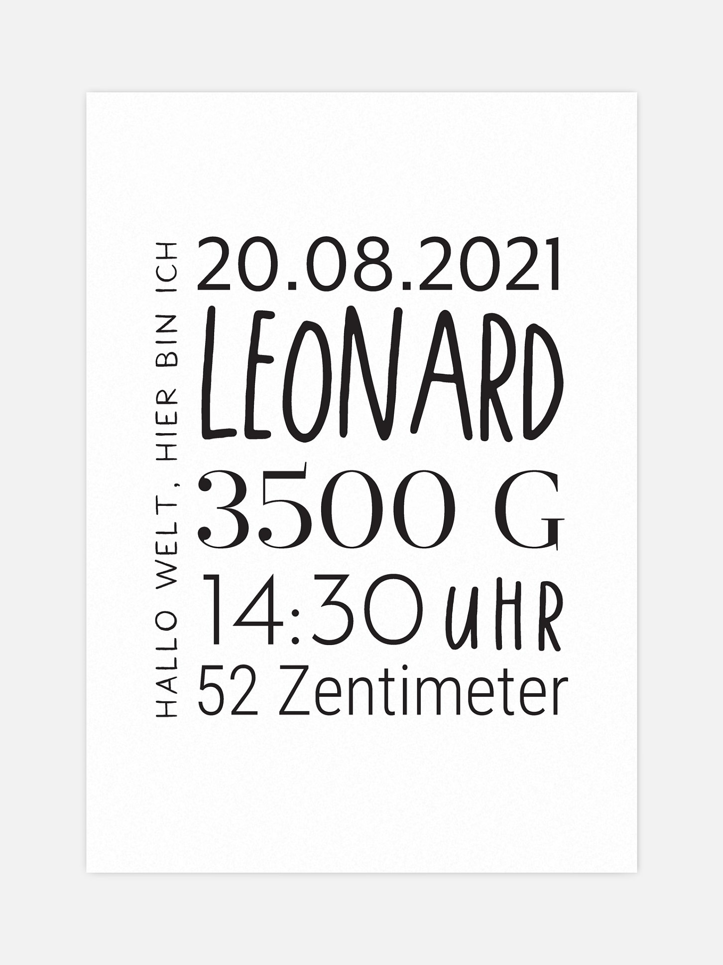 Poster Geburt Block Lettering