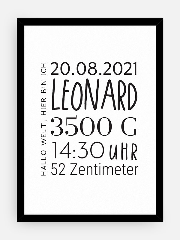 Poster Geburt Block Lettering