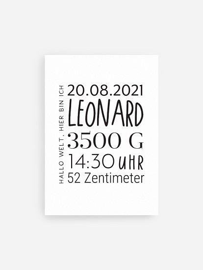 Poster Geburt Block Lettering
