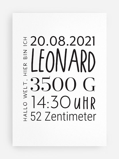 Poster Geburt Block Lettering