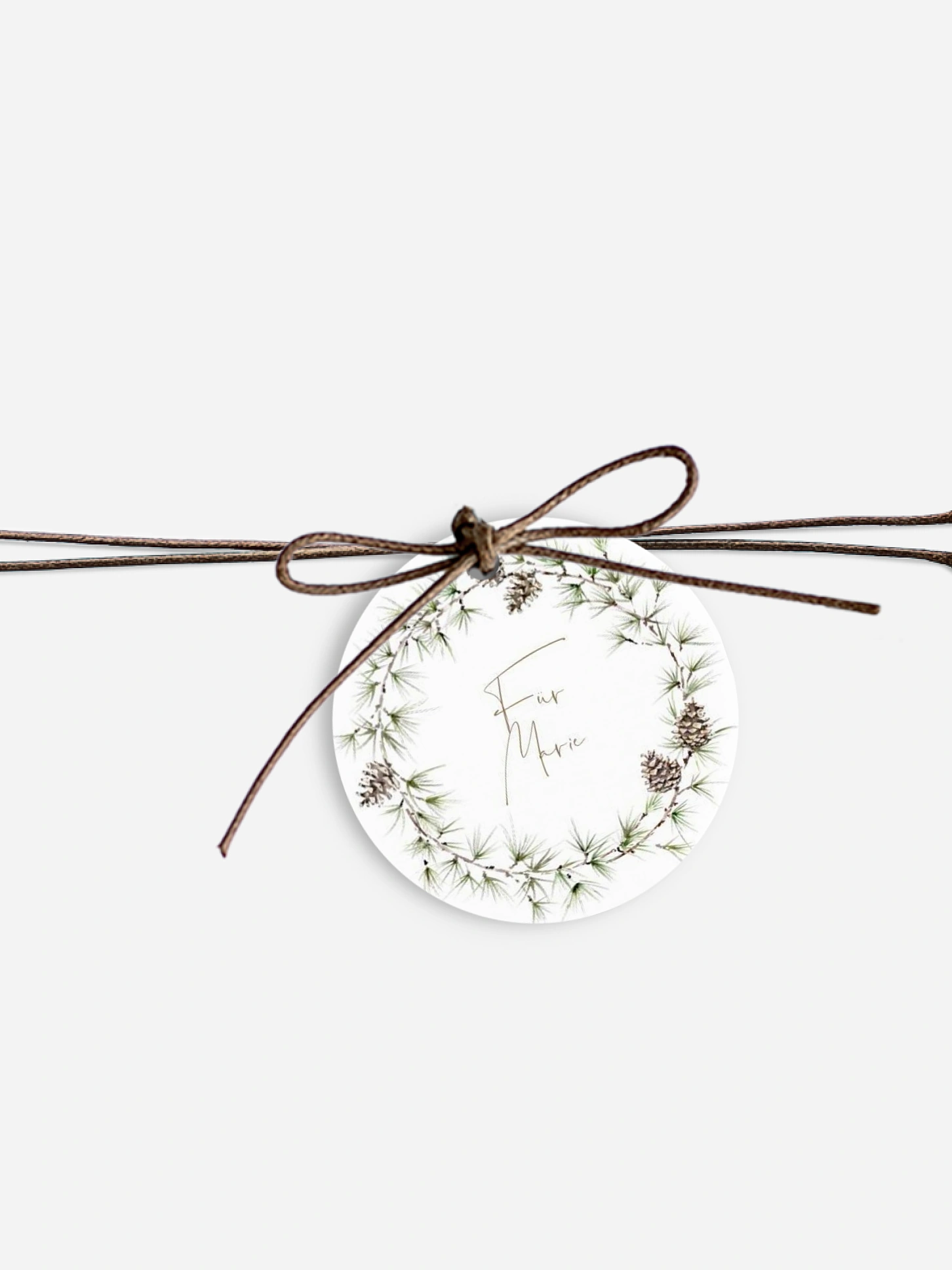 Anhänger mit Band zur Hochzeit personalisiert Larch Wreath