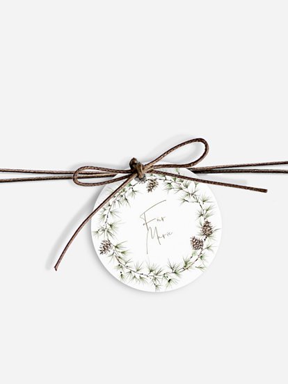 Anhänger mit Band zur Hochzeit personalisiert Larch Wreath