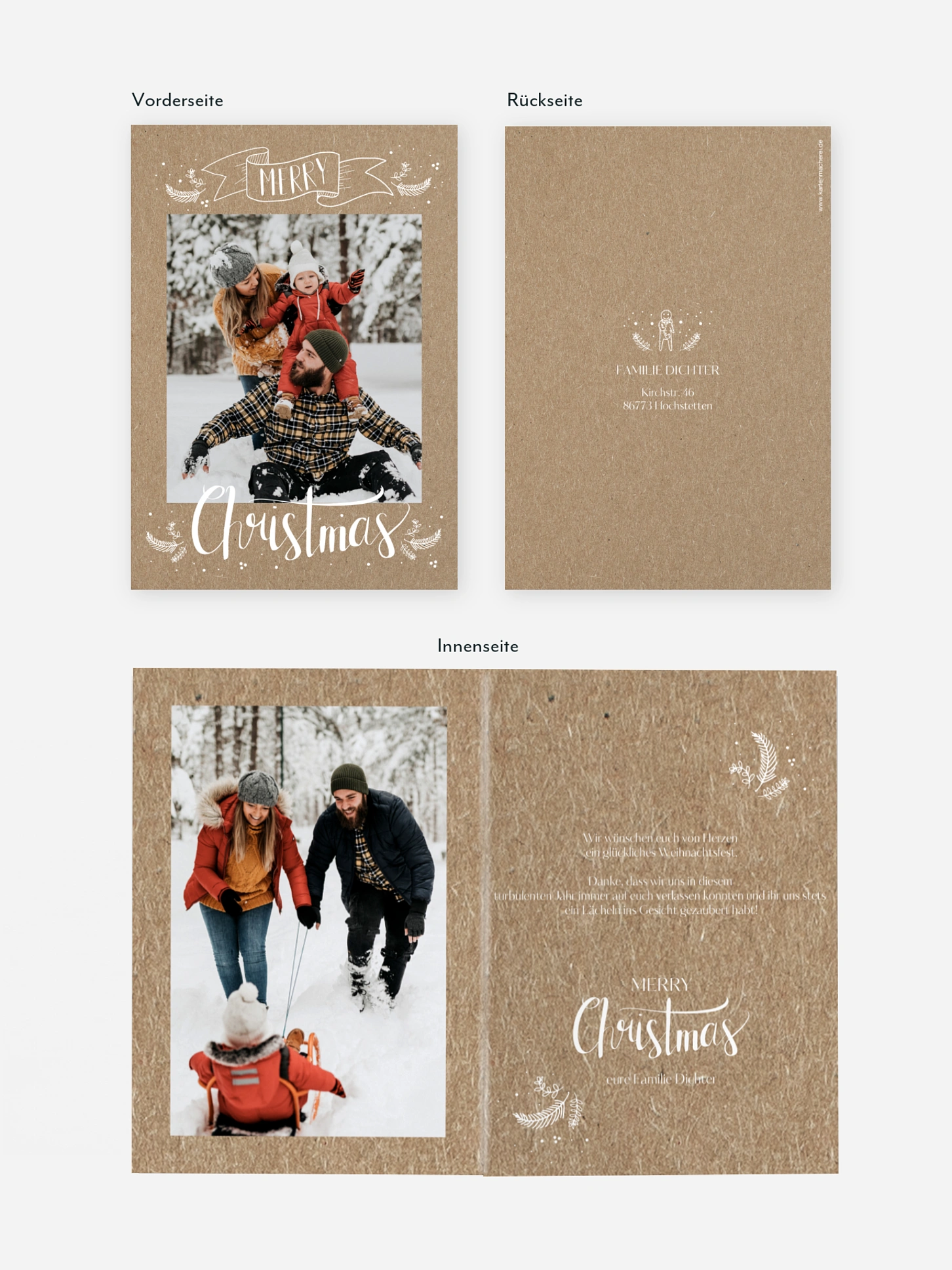 Weihnachtskarte Lettering Christmas Kraftpapier