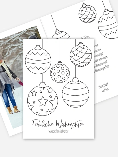 Weihnachtskarte Baumschmuck zum Ausmalen