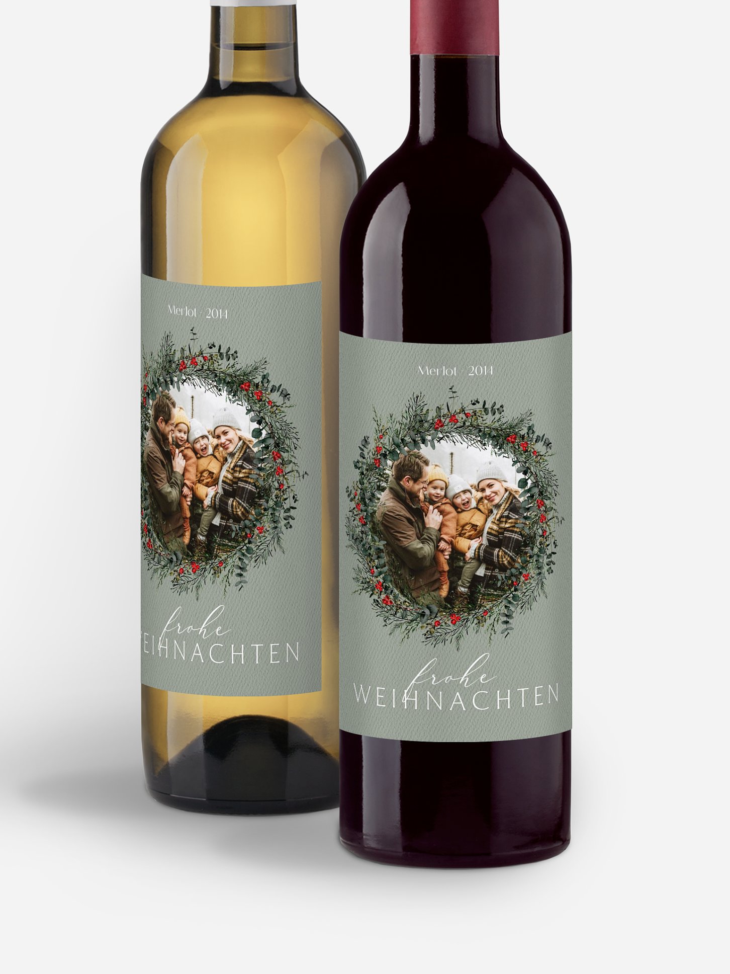 Flaschenetiketten Weihnachten Classic Wreath