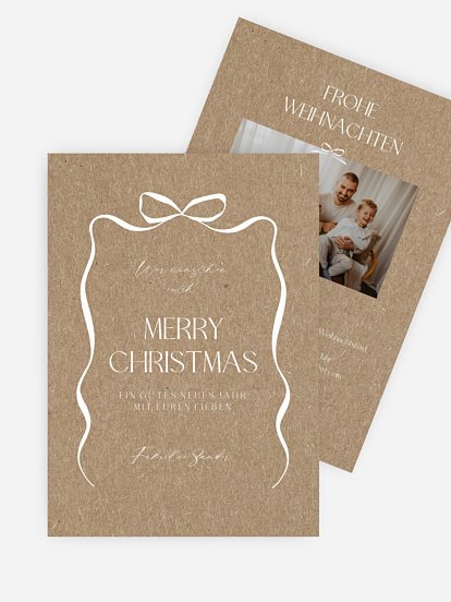 Weihnachtskarte Christmas Ribbon Kraftpapier