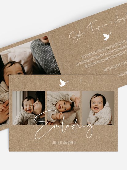 Taufeinladung Glücksfotos Kraftpapier