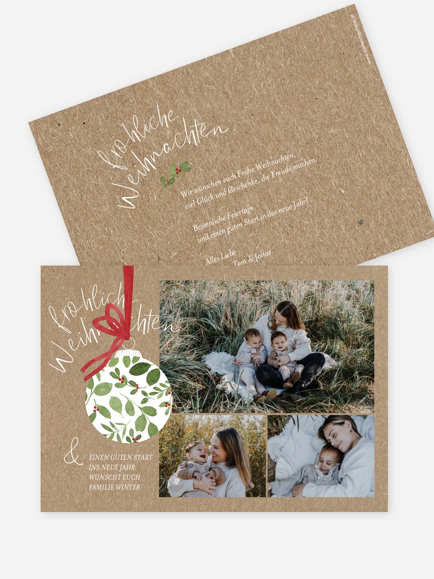 Weihnachtskarte Greenery Ornament Kraftpapier