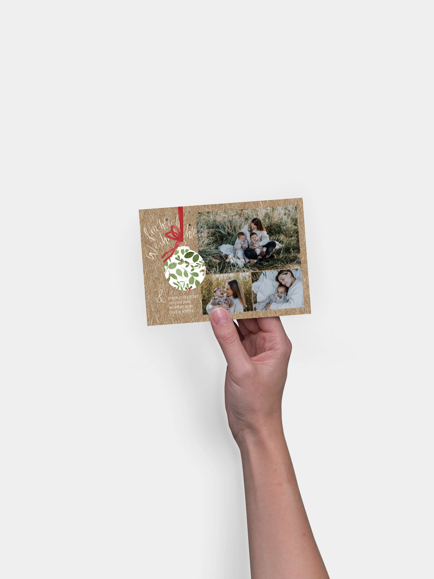 Weihnachtskarte Greenery Ornament Kraftpapier