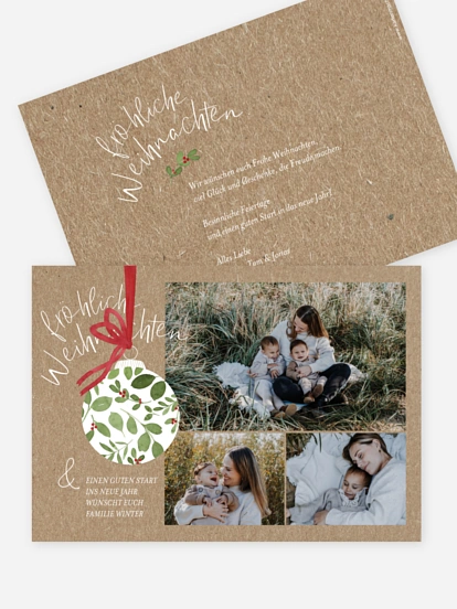 Weihnachtskarte Greenery Ornament Kraftpapier