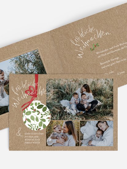 Weihnachtskarte Greenery Ornament Kraftpapier