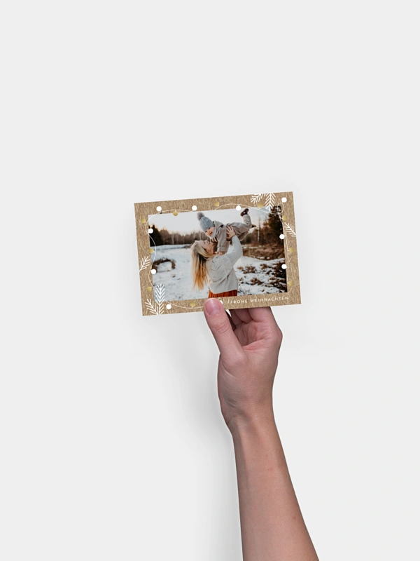 Weihnachtskarte Lichterkette Kraftpapier