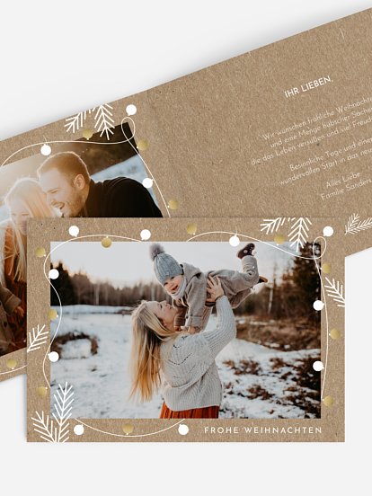 Weihnachtskarte Lichterkette Kraftpapier