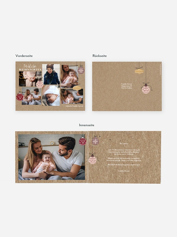 Weihnachtskarte Weihnachtskugeln Kraftpapier
