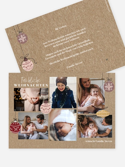 Weihnachtskarte Weihnachtskugeln Kraftpapier