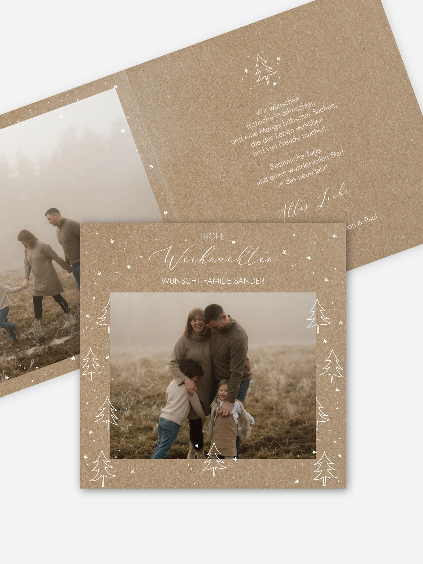 Weihnachtskarte Tannenwald Kraftpapier