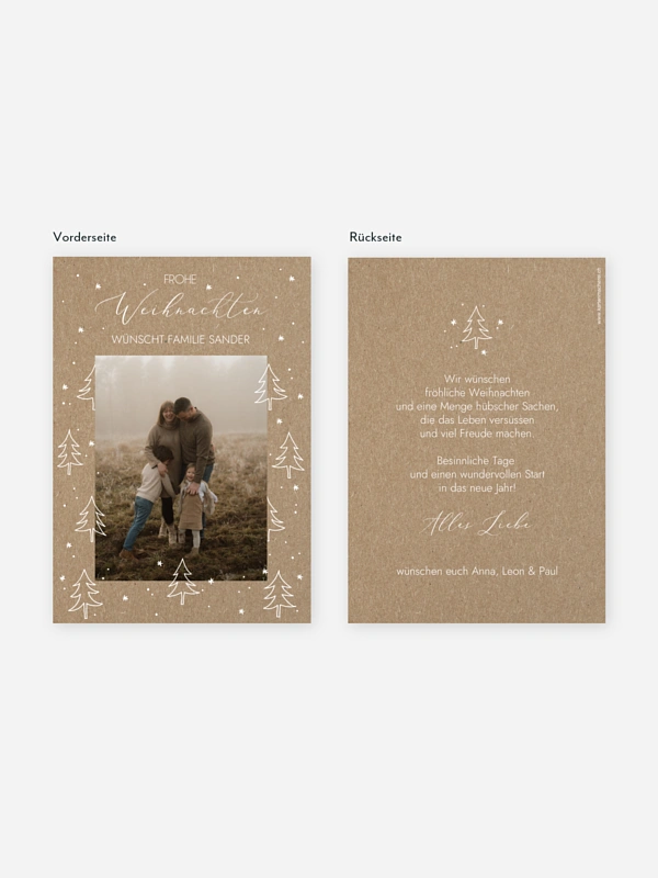 Weihnachtskarte Tannenwald Kraftpapier