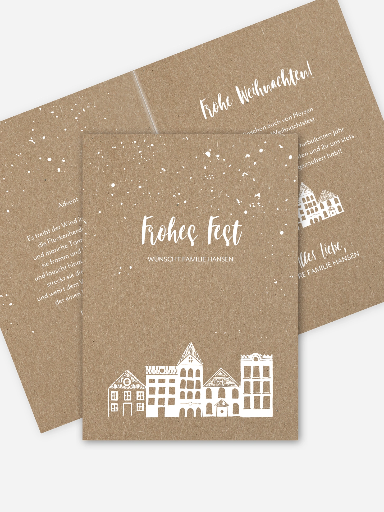 Weihnachtskarte Stadt im Schnee ohne Foto Kraftpapier