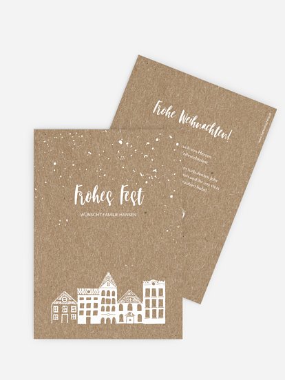 Weihnachtskarte Stadt im Schnee ohne Foto Kraftpapier