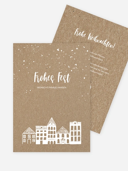 Weihnachtskarte Stadt im Schnee ohne Foto Kraftpapier