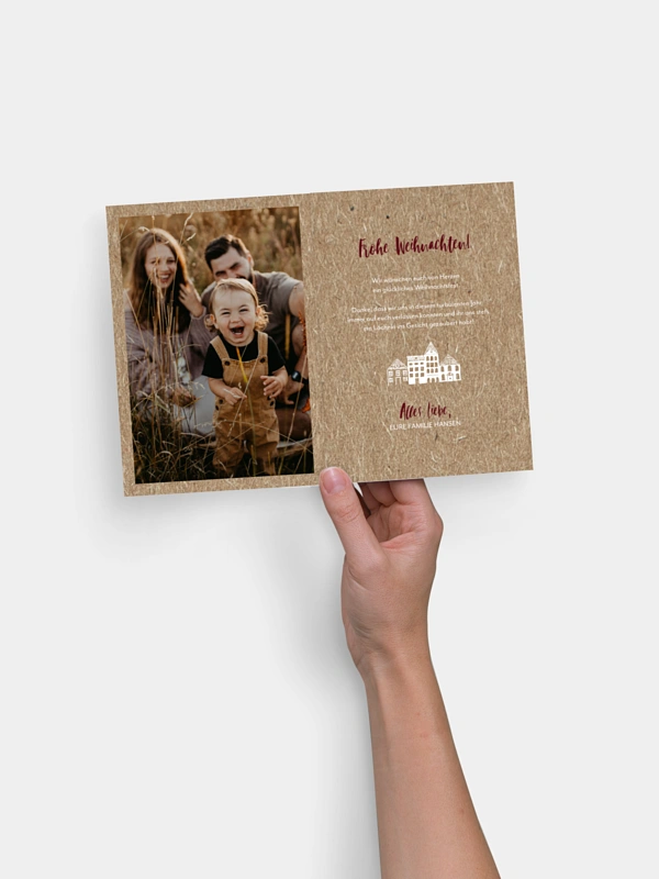 Weihnachtskarte Stadt im Schnee Kraftpapier