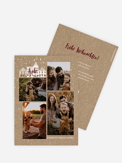 Weihnachtskarte Stadt im Schnee Kraftpapier