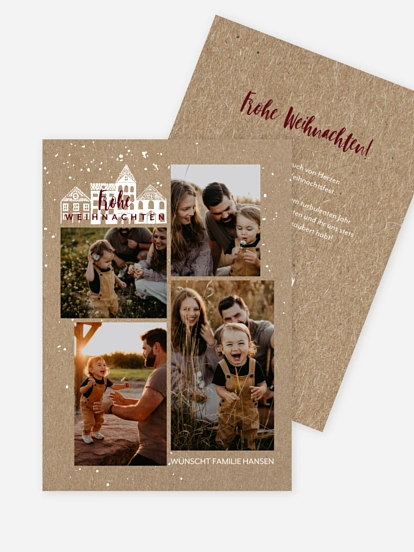 Weihnachtskarte Stadt im Schnee Kraftpapier