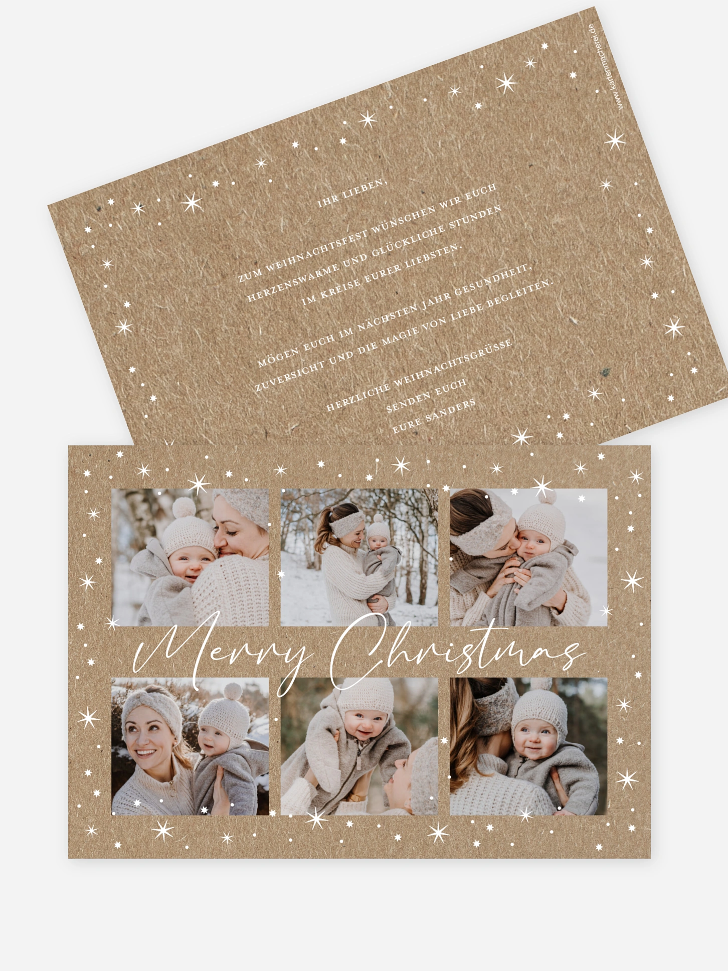 Weihnachtskarte Joyful Stars Kraftpapier
