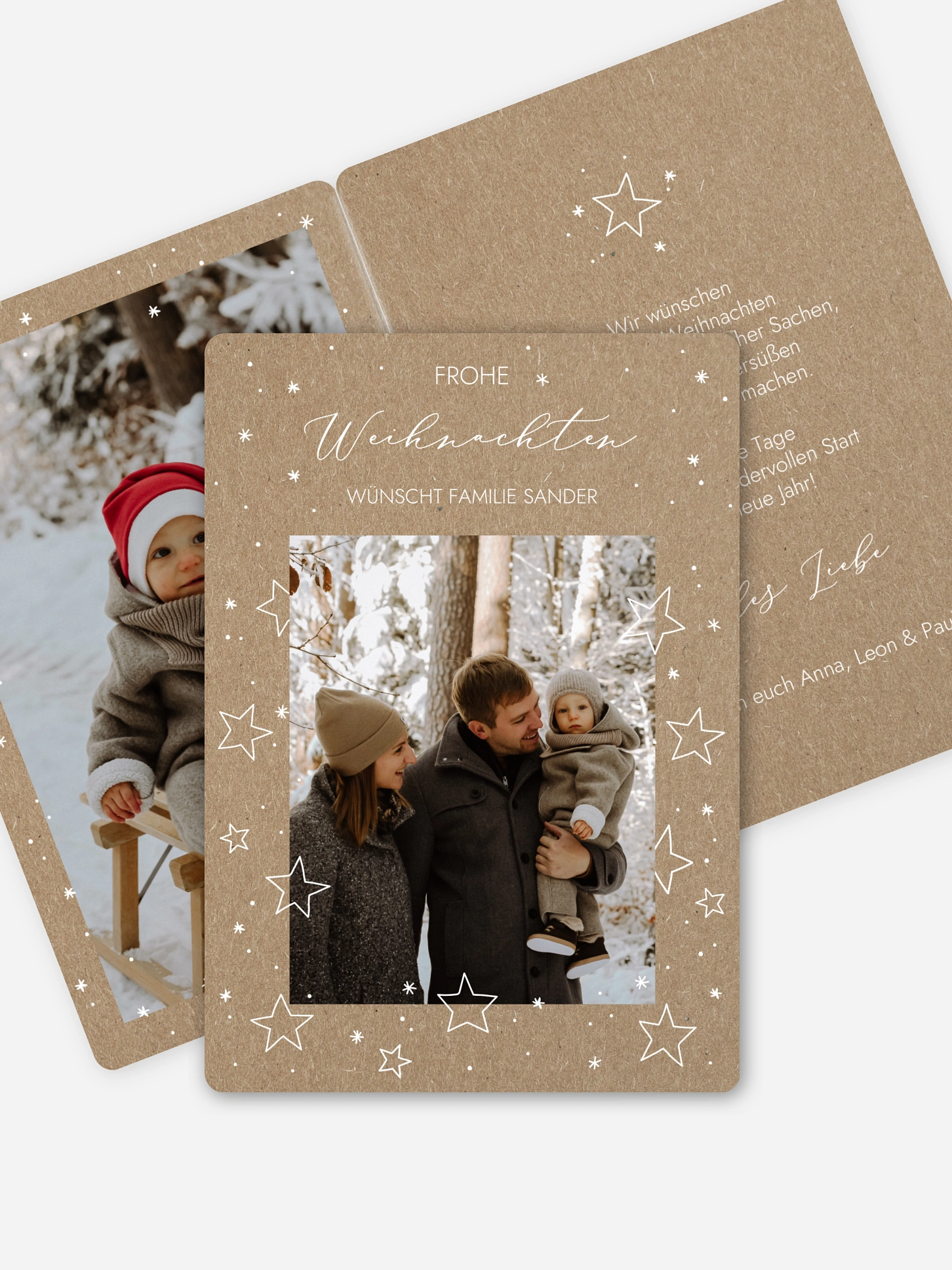 Weihnachtskarte Weihnachtssterne Kraftpapier