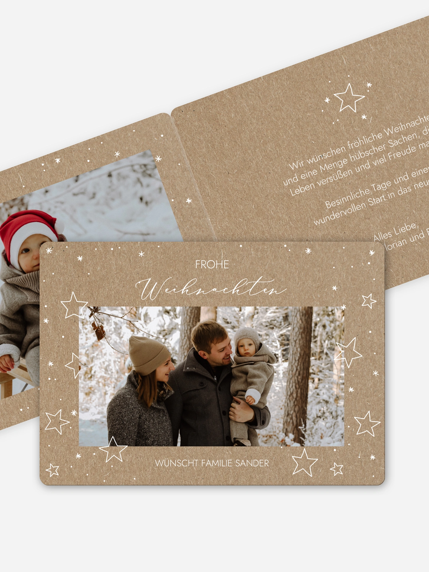 Weihnachtskarte Weihnachtssterne Kraftpapier