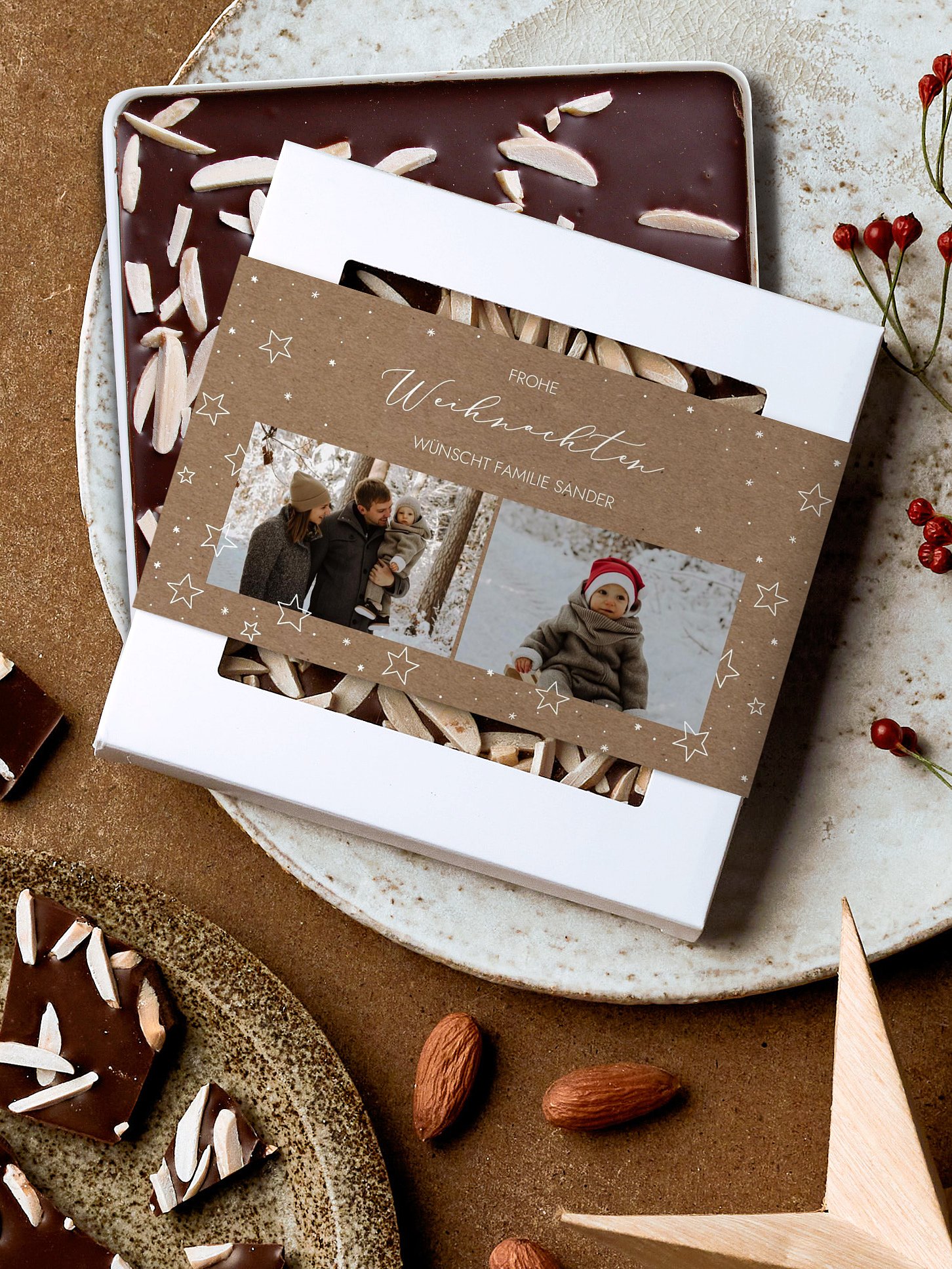 Schokobox Weihnachtssterne Kraftpapier