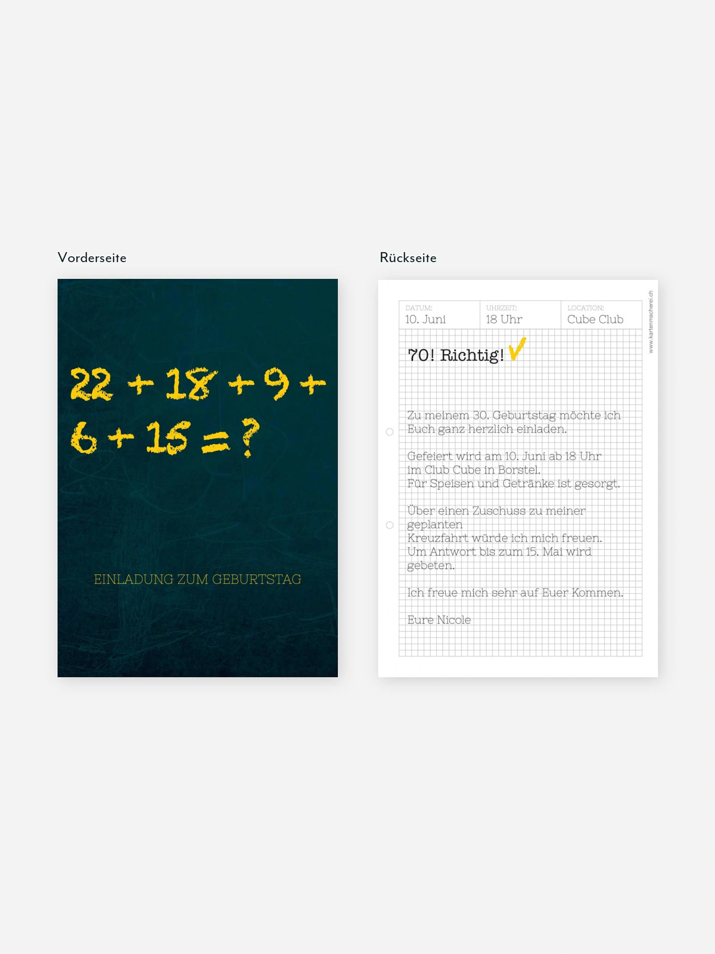 Einladung 70. Geburtstag Rechenrunde
