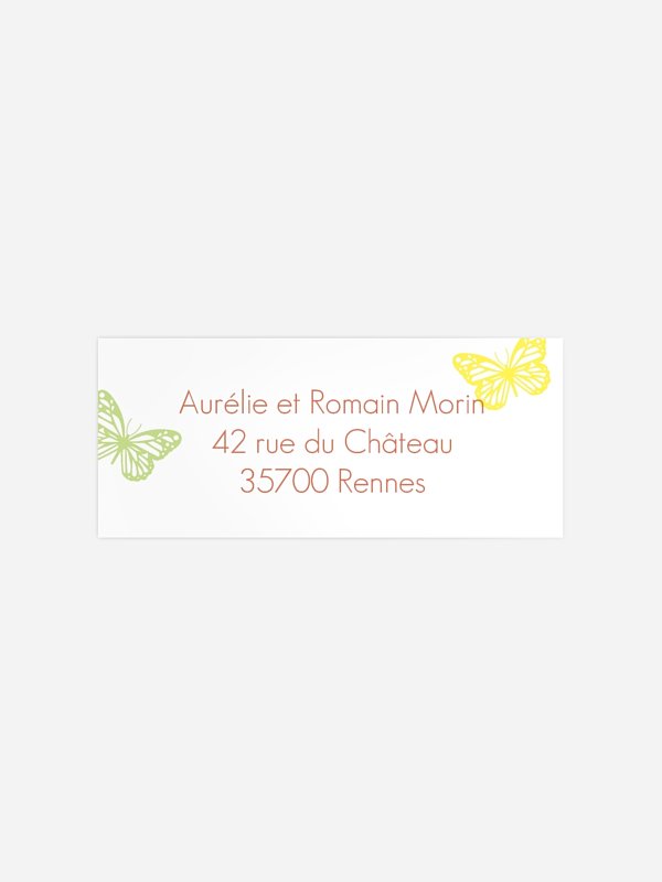 Étiquette expéditeur baptême Vol de papillons