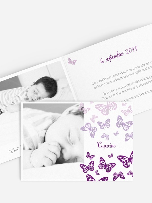Faire-part naissance Vol de papillons