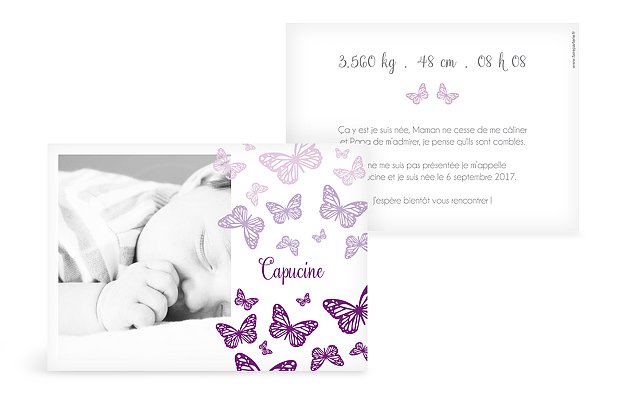 Faire-part naissance Vol de papillons