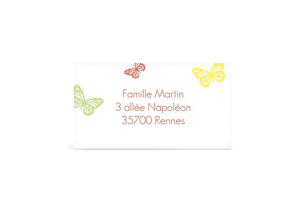 Étiquette destinataire baptême Vol de papillons