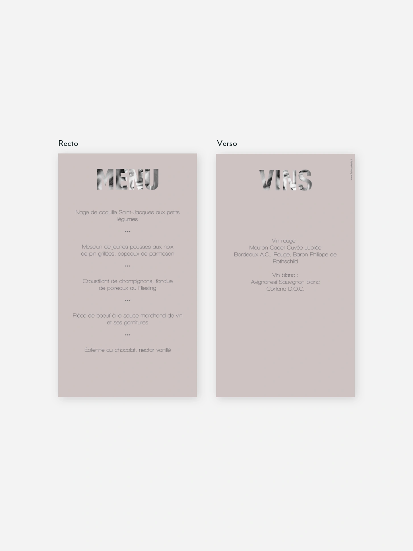 Menu mariage Pochoir