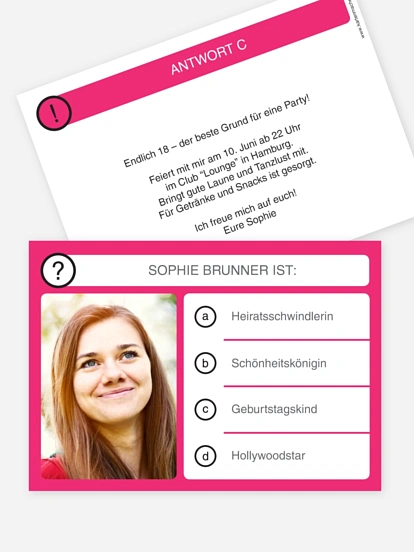 Einladung 18. Geburtstag Quizfrage