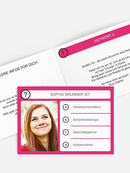 Einladung 18. Geburtstag Quizfrage