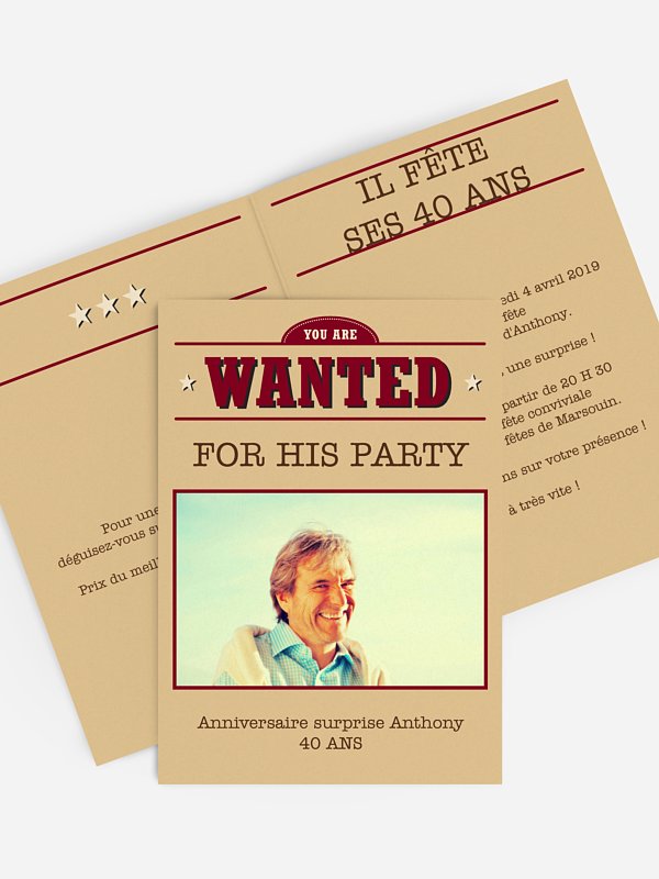 Invitation Anniversaire 40 Wanted
