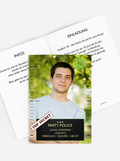 Einladung 18. Geburtstag Party Police